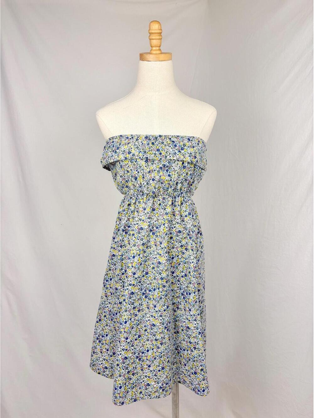 Vintage 100% Cotton Ditsy Floral Strapless Babydoll Dress XS Small
